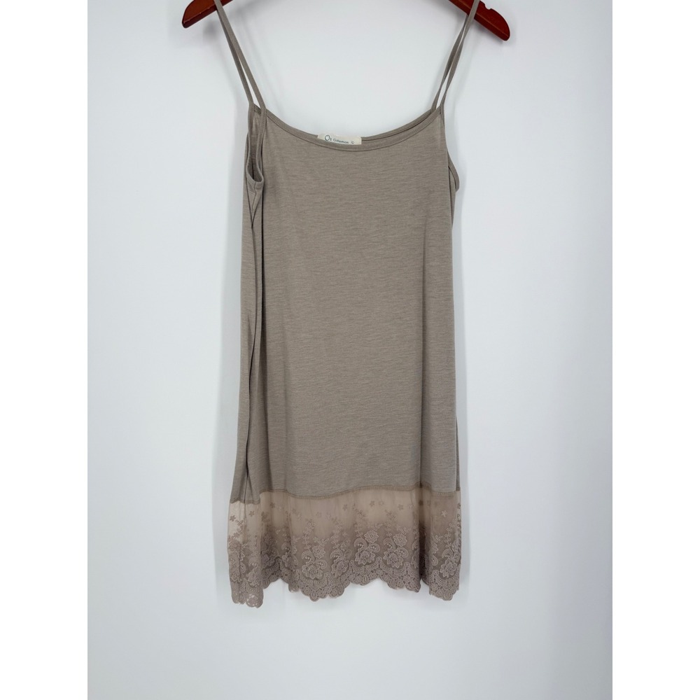 O2 Collection Womens Camisole Top Large Tan Lace Trim Boho Cottagecore Layering